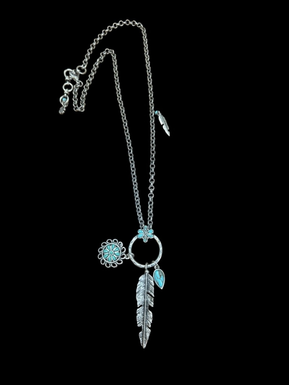 Beautiful Silver-tone Turquoise Feather Pendant Necklace - Boho Women’s Jewelry